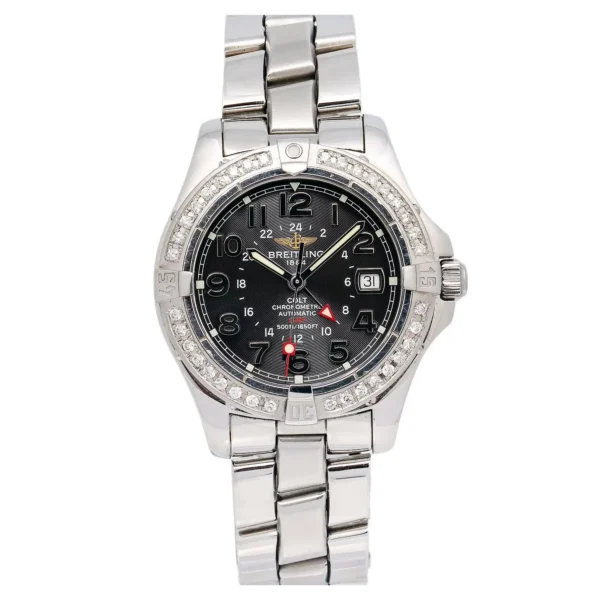Breitling Colt GMT 40MM A32350 Black Arabic Dial Diamond Bezel Stainless Steel Bracelet