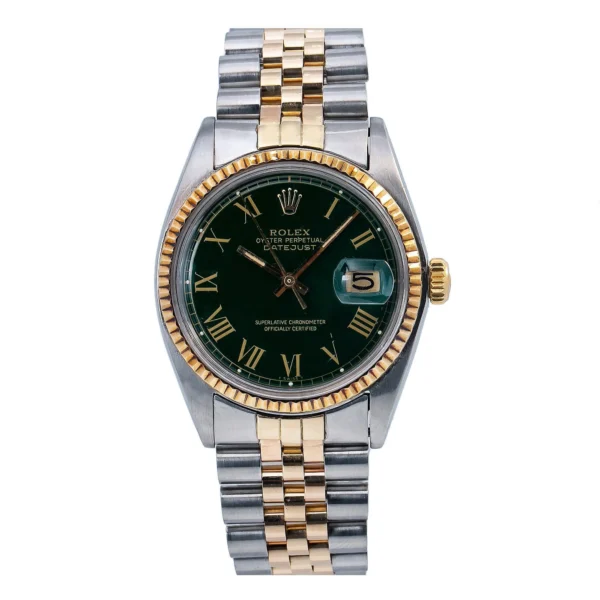 Rolex Datejust 36MM 1601 Green Roman Dial Fluted Bezel Two Tone Yellow Gold Jubilee Bracelet