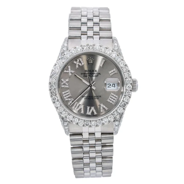Rolex Datejust 36MM 16014 Silver Roman Diamond Dial Diamond Bezel Stainless Steel Jubilee Bracelet 3.5ct