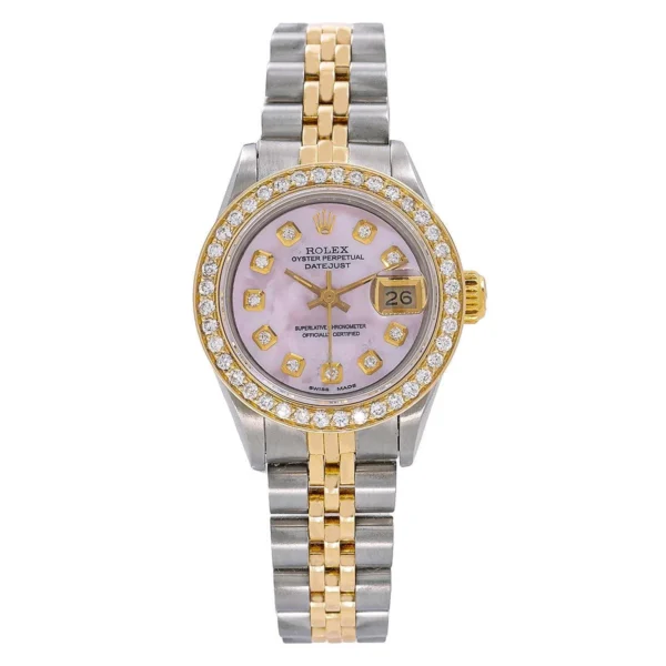 Rolex Datejust 26MM 6917 Pink Mother of Pearl Diamond Dial Diamond Bezel Two Tone Yellow Gold Jubilee Bracelet 1.1ct