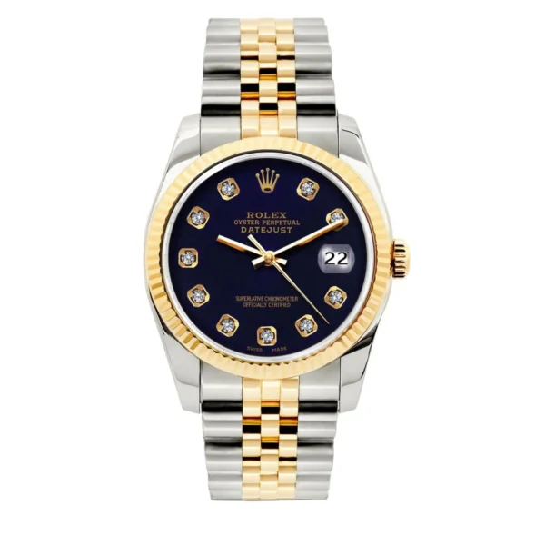 Rolex Datejust 36MM 16233 Blue Diamond Dial Fluted Bezel Two Tone Yellow Gold Jubilee Bracelet